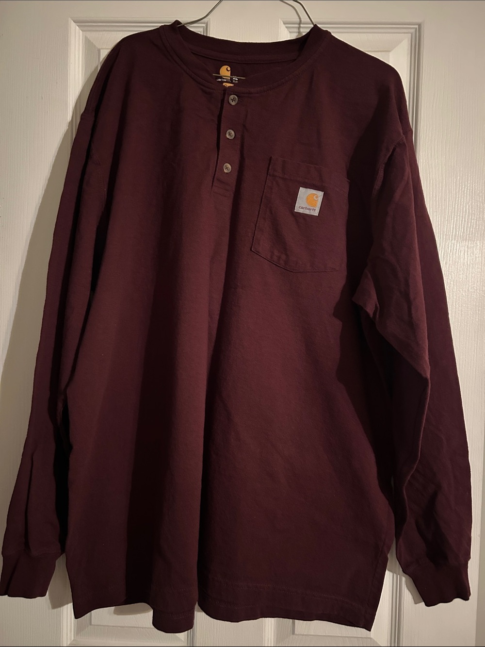 Carhartt Men's Long-Sleeve Henley Shirt in Deep Burgundy
